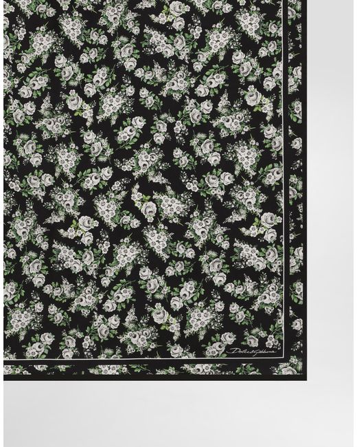 Dolce & Gabbana Black 70X70 Small Flower Bouquet-Print Silk Twill Scarf