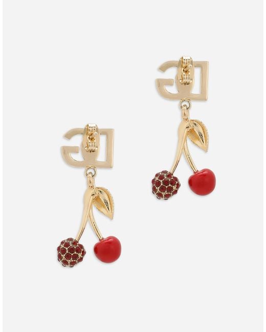 Dolce & Gabbana White Earrings With Cherries Charms And Dg Logo