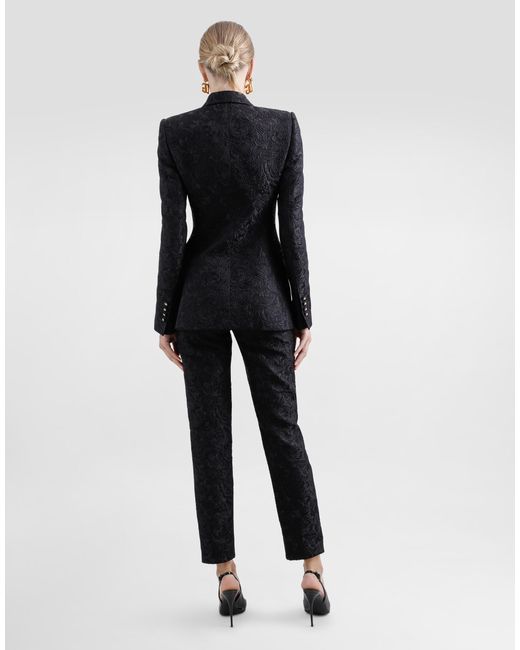 Dolce & Gabbana Blue Tailored Quilted Floral Jacquard Pants