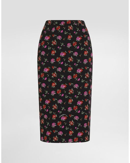 Dolce & Gabbana Black Floral-Print Straight Skirt