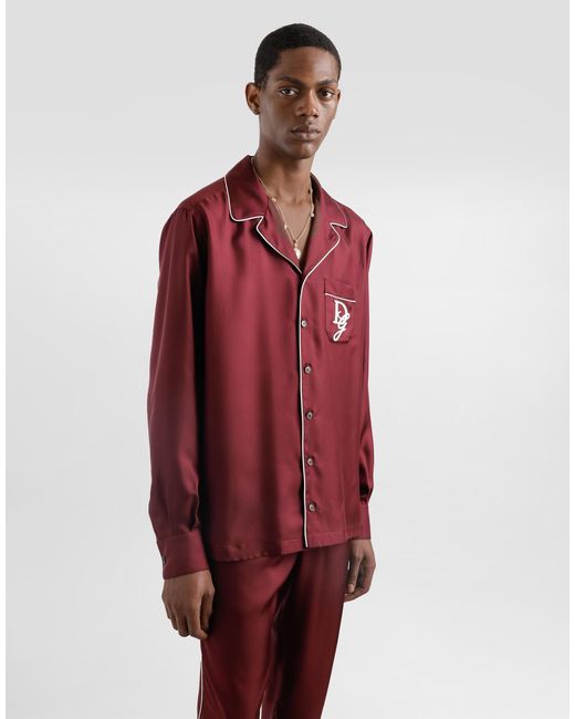 Dolce & Gabbana Red Silk Vanity Shirt With Logo Embroidery for men