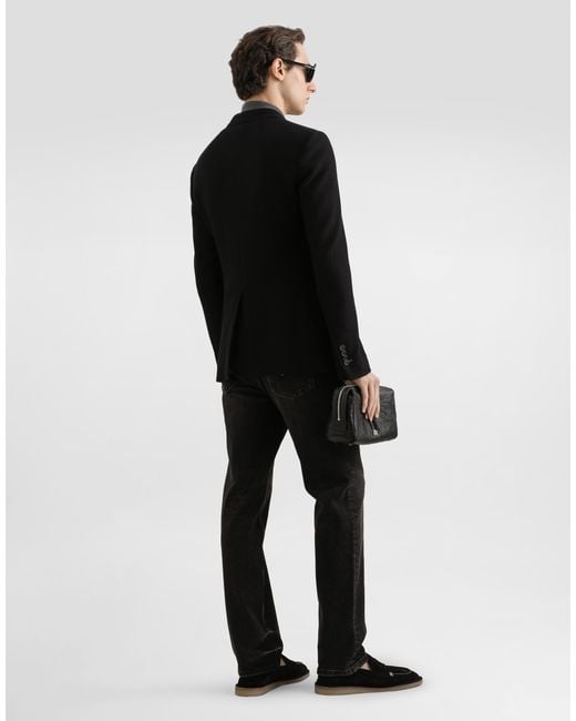 Dolce & Gabbana Black Denim Trousers With Dg Patch for men