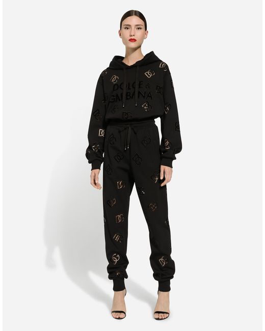 Dolce & Gabbana Black Jersey Jogging Pants With Cut-out And Dg Logo
