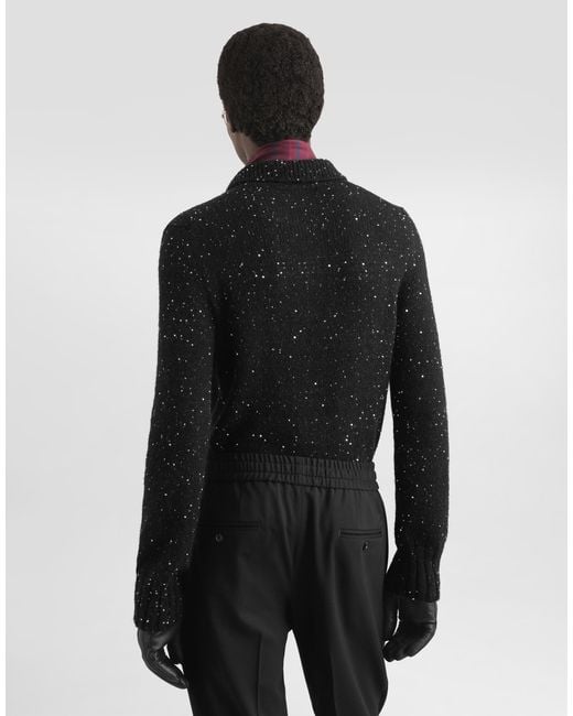 Dolce & Gabbana Black Knit Polo Shirt With Sequins for men