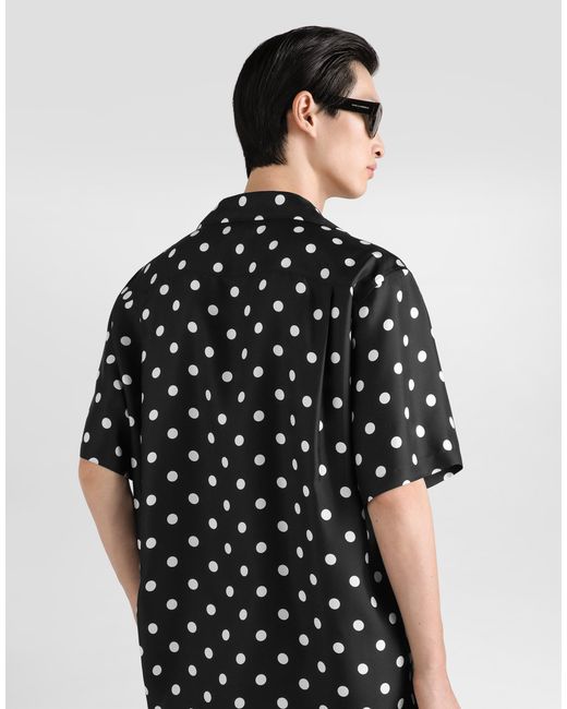 Dolce & Gabbana Black Polka Dot-Print Silk Twill Shirt for men