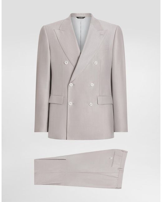 Dolce & Gabbana Gray Deconstructed Double-Breasted Wool And Silk Suit for men