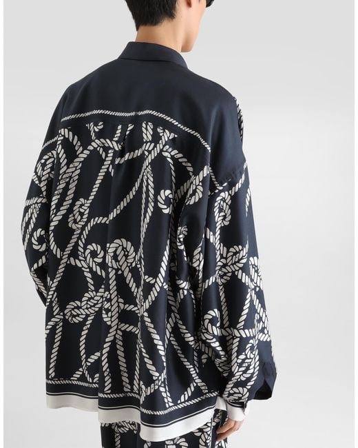 Dolce & Gabbana Blue Marina-Print Silk Twill Shirt for men