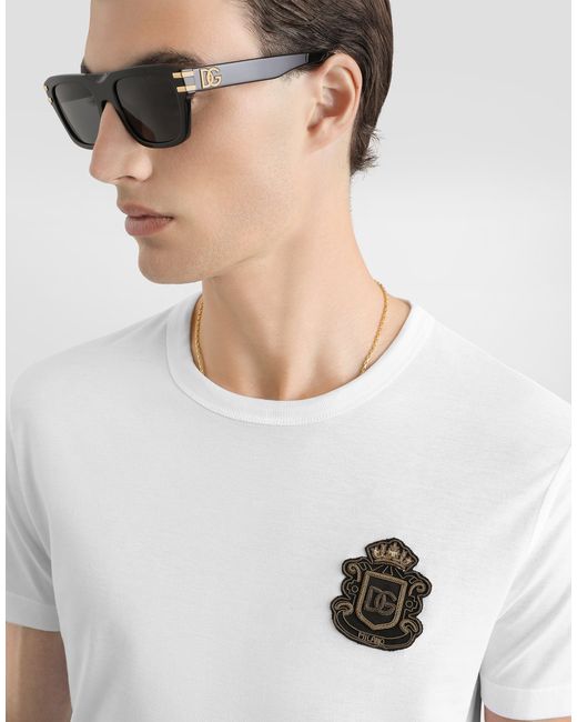 Dolce & Gabbana White T-Shirt With Heraldic Patch for men