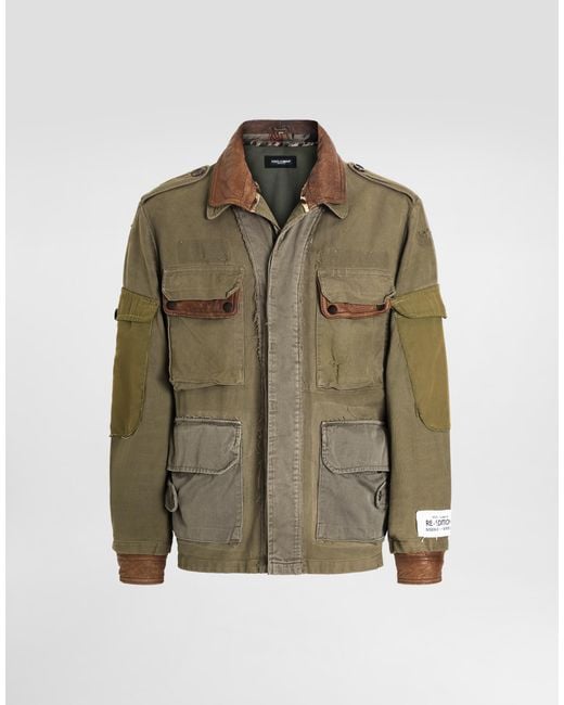 Dolce & Gabbana Green Cotton And Lambskin Jacket for men