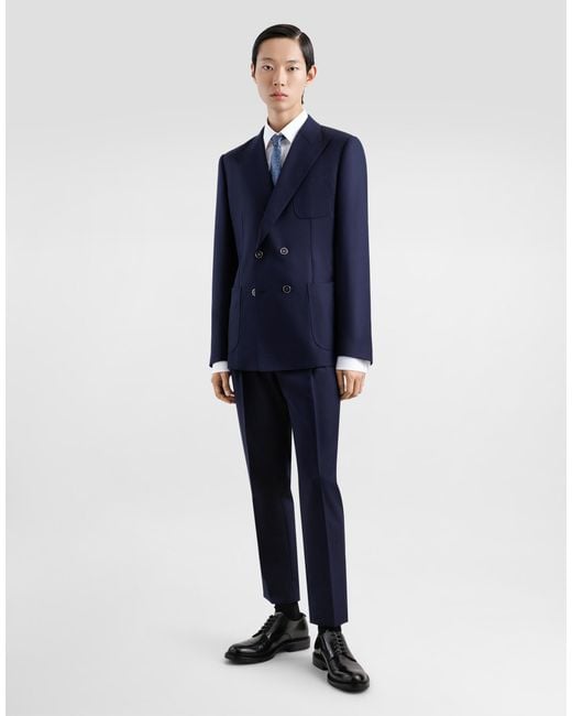 Dolce & Gabbana Blue Double-Breasted Linen Jacket for men