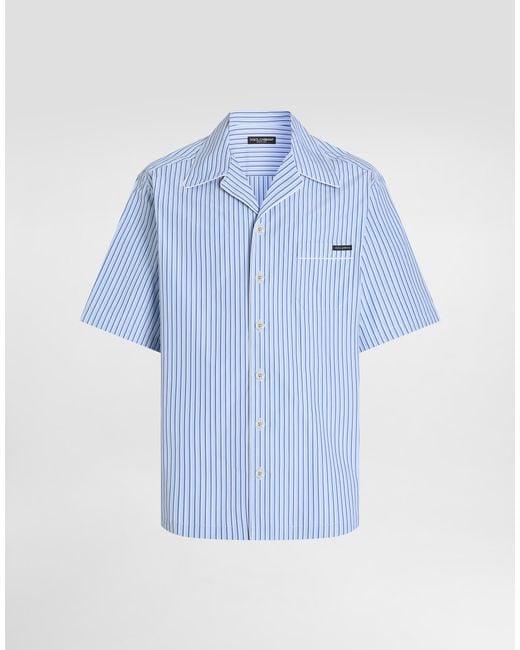 Dolce & Gabbana Blue Hawaii Striped Poplin Shirt for men