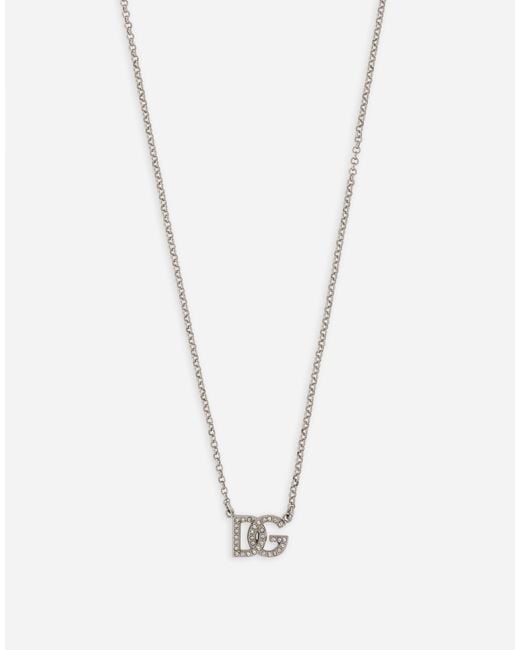Dolce & Gabbana White Chain Necklace With Dg Logo for men