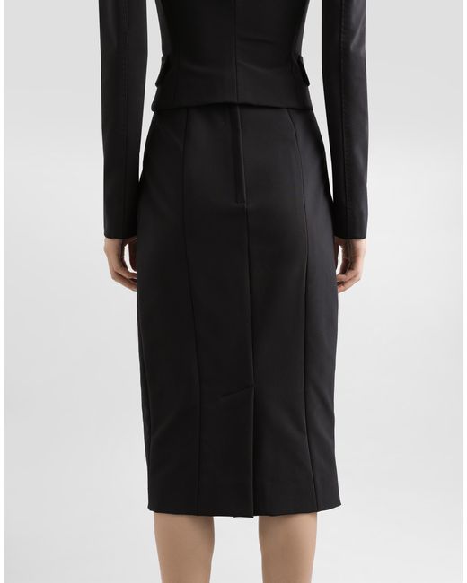 Dolce & Gabbana Black Technical Cady Calf-Length Pencil Skirt