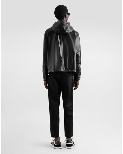 Cazadora De Piel Y Textil Con Capucha Reversible Dolce & Gabbana de hombre de color Black