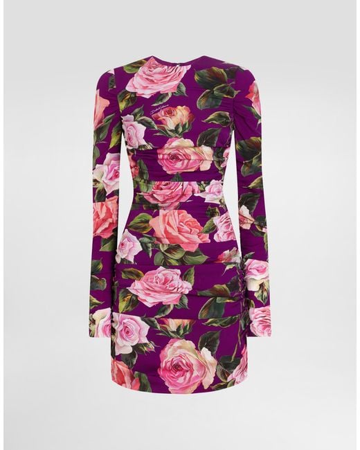 Dolce & Gabbana Pink Charmeuse Midi Sheath Dress With Draping And Rose