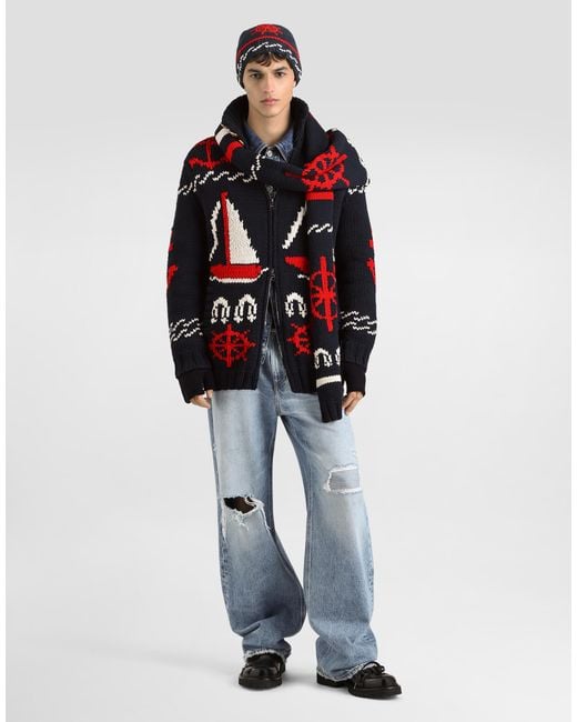 Dolce & Gabbana Multicolor Cotton Intarsia Cardigan for men