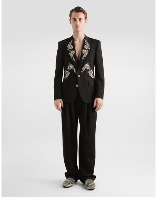 Dolce & Gabbana Black Single-Breasted Jacket With Jewel Embellishments for men