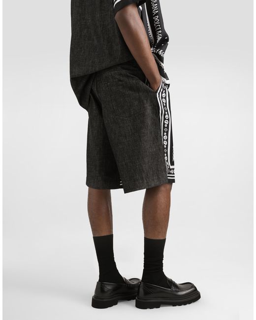 Dolce & Gabbana Black Printed Silk And Denim Shorts for men