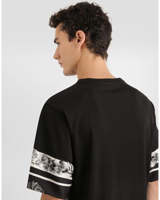 Dolce & Gabbana Black Cotton And Silk T-Shirt With Print for men