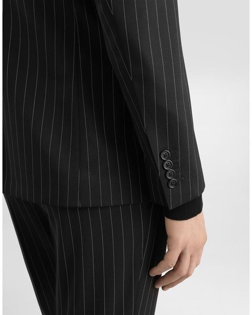 Dolce & Gabbana Black Single-breasted Pinstripe Stretch Wool Sicily-fit Suit for men
