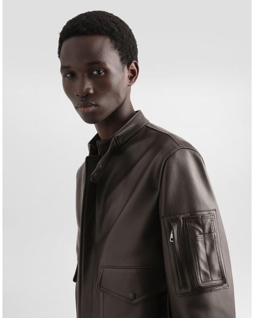 Dolce & Gabbana Black Zip-Fastening-Pocket Leather Jacket for men
