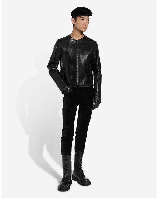 Dolce & Gabbana Black Collarless Leather Jacket for men