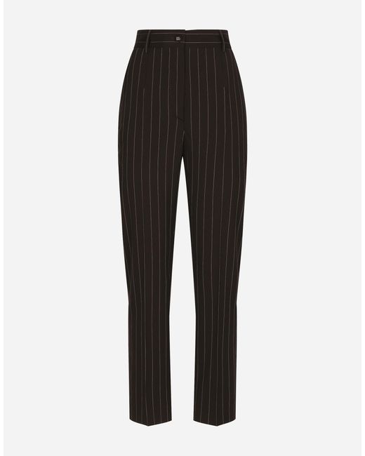 Dolce & Gabbana ハイウエストパンツ ウール チョークストライプ Black