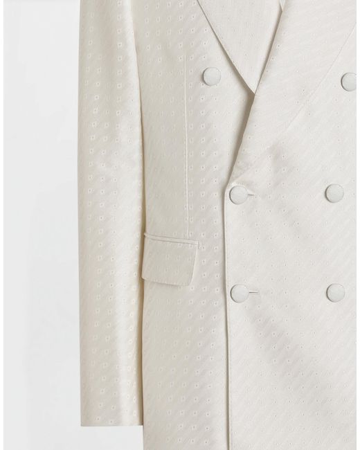 Dolce & Gabbana White Double-Breasted Sicilia Light Jacquard Jacket With Micro Pattern for men