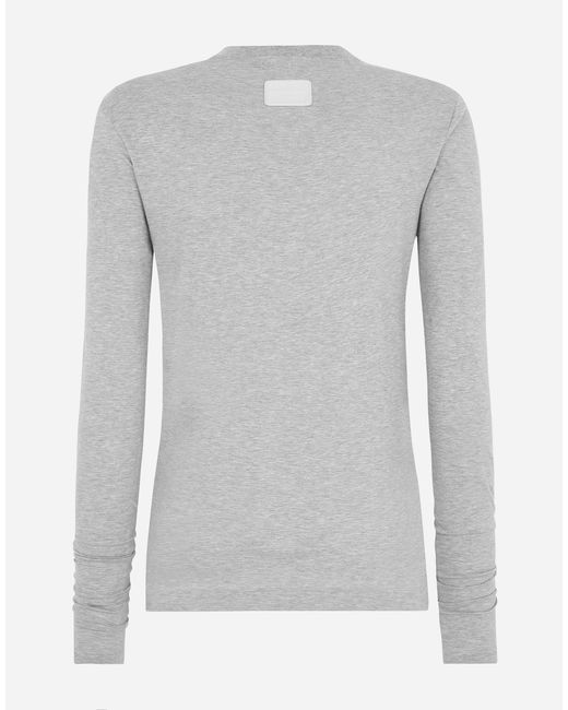 Dolce & Gabbana Gray Long-Sleeved Slim-Fit T-Shirt With Marina Print for men