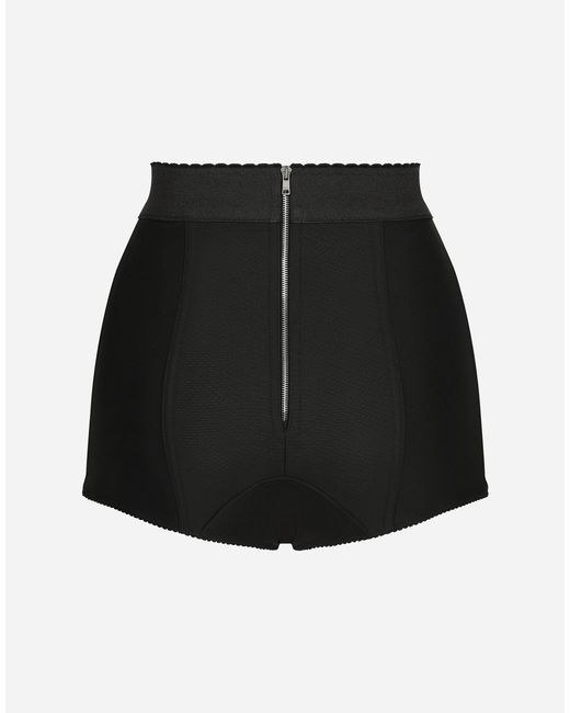Dolce & Gabbana Black Silk Satin And Stretch Marquisette High-Waisted Panties