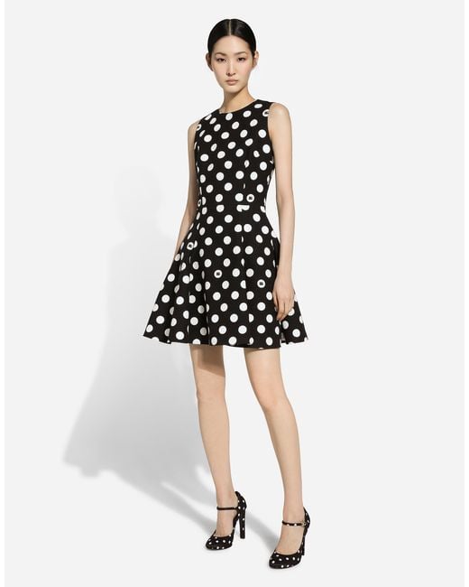 Robe Courte En Brocart De Coton Natté Avec À Pois Dolce & Gabbana en coloris Black