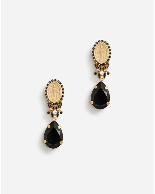 Dolce & Gabbana Multicolor Pendant Earrings With Votive Decorations And Rhinestones
