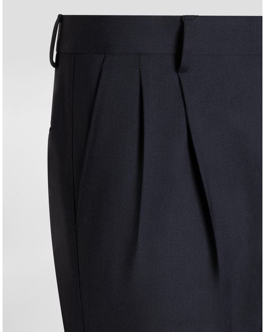 Dolce & Gabbana Blue Wool Gabardine Trousers for men