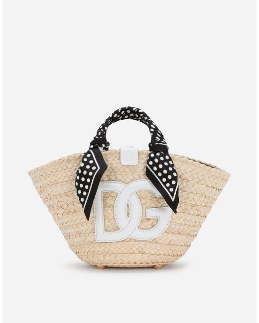 Dolce & Gabbana Small Straw Kendra Bag With Dg Logo in Natural | Lyst