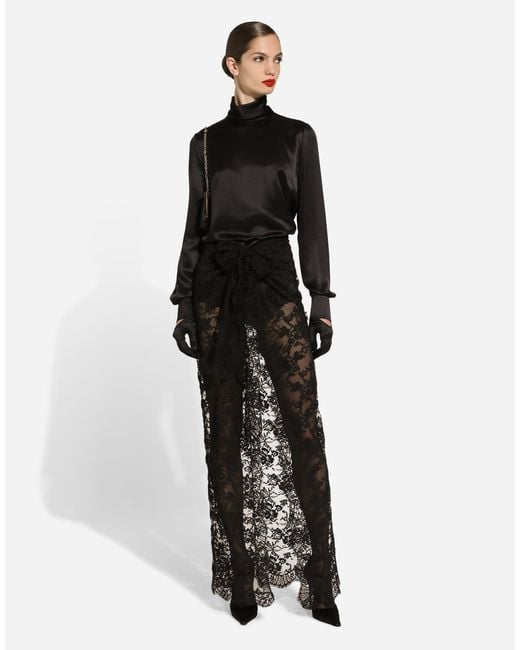 Dolce & Gabbana Black High-Neck Silk Satin Blouse