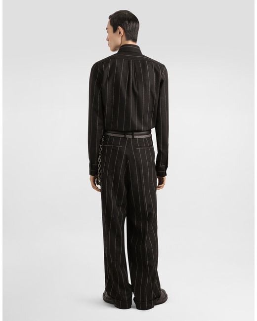 メンズ Dolce & Gabbana Pinstriped Flannel Shirt Black
