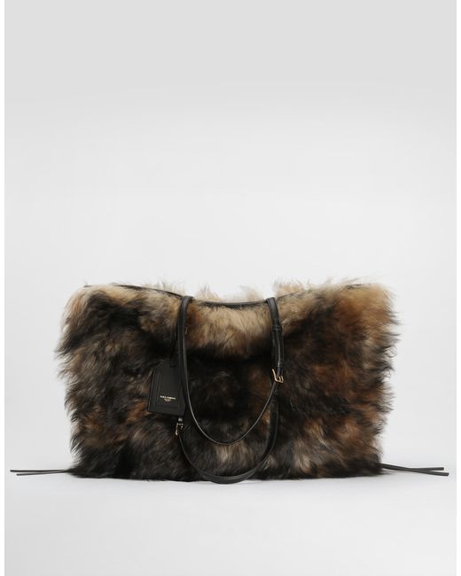 Dolce & Gabbana Atene Shopping Bag With Fur Multicolor