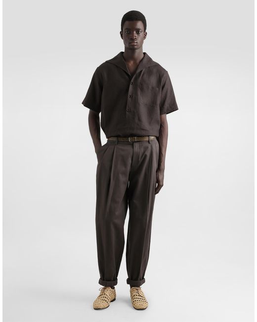 Dolce & Gabbana Black Three-Button Short-Sleeved Linen Shirt for men