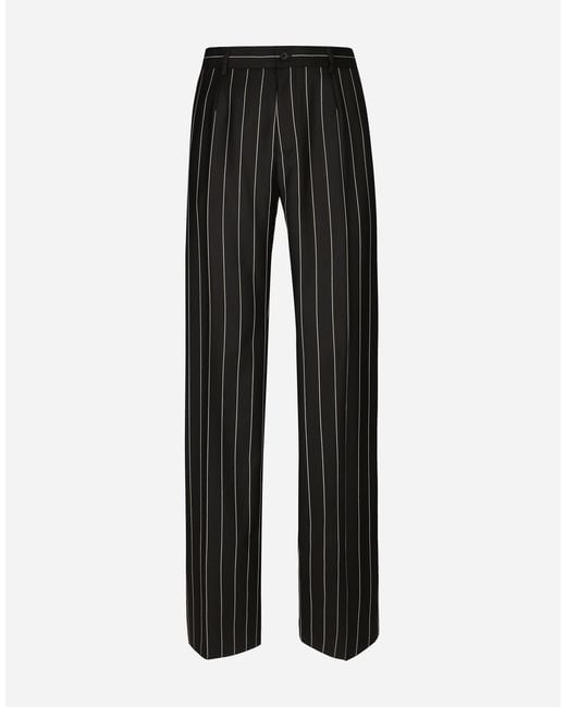 Dolce & Gabbana Black Straight-Leg Pinstripe Pants for men