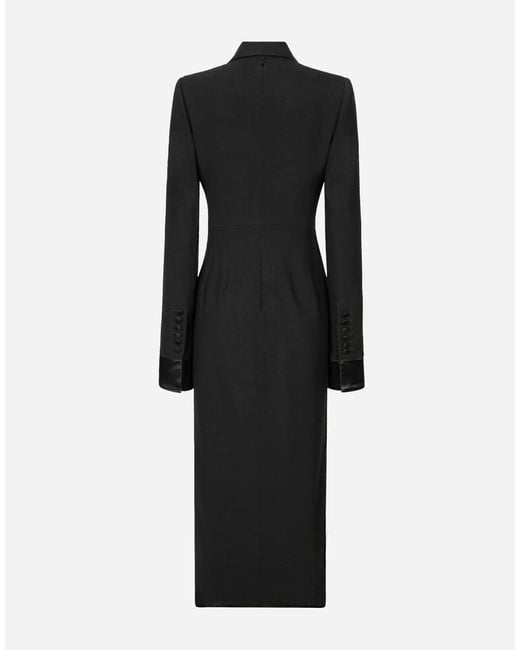 Dolce & Gabbana Black Woolen Calf-Length Coat Dress