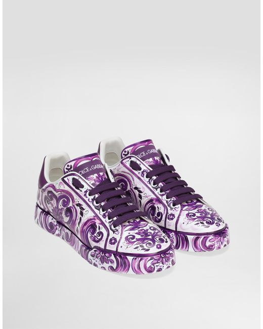Dolce & Gabbana Purple Majolica-Print Portofino Light Strobel Sneaker