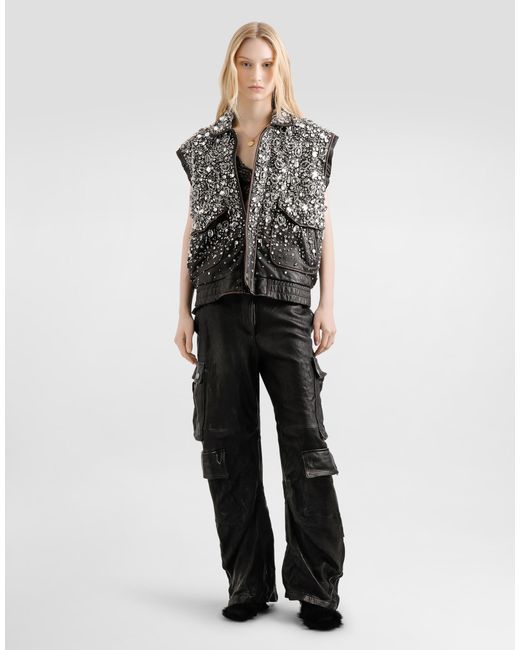 Dolce & Gabbana Black Cargo-Pocket Leather Trousers
