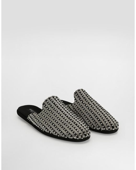 Dolce & Gabbana White Suede Slippers With Embroidery for men