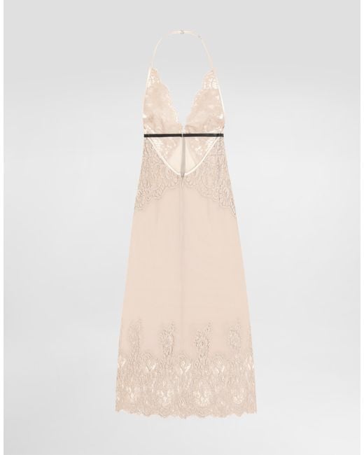 Dolce & Gabbana Natural Georgette Slip Dress With Lace Details