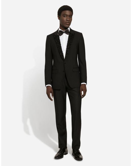 メンズ Dolce & Gabbana シングルブレストブレザー マルティーニフィット エンブロイダリーラペル Black