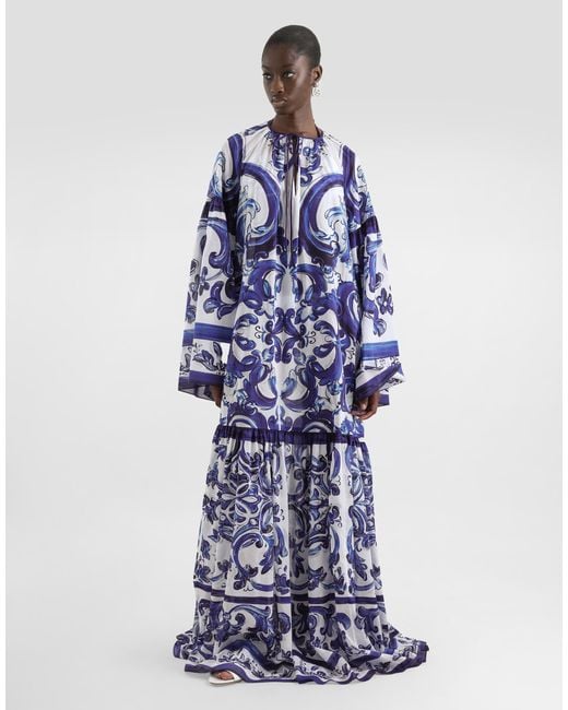 Dolce & Gabbana Blue Dg Exclusive Majolica- Cotton Dress