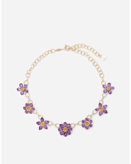 Dolce & Gabbana Natural Spring Necklace 18 Carat, Amethysts, Citrines And Sapphires