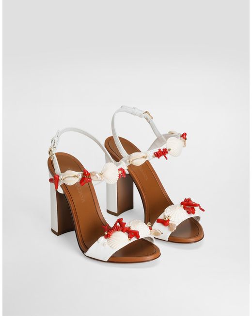 Dolce & Gabbana コーラルエンブロイダリー ナッパレザー サンダル White