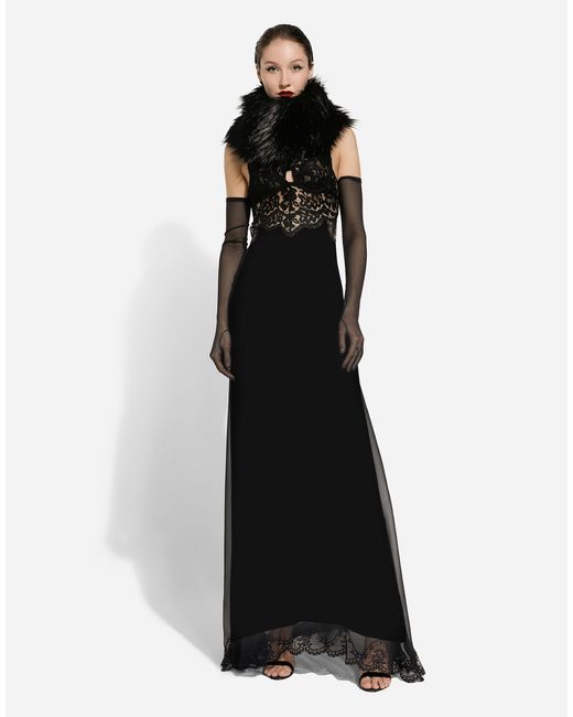 Dolce & Gabbana ロングドレス シルクシフォン レースボディス Black