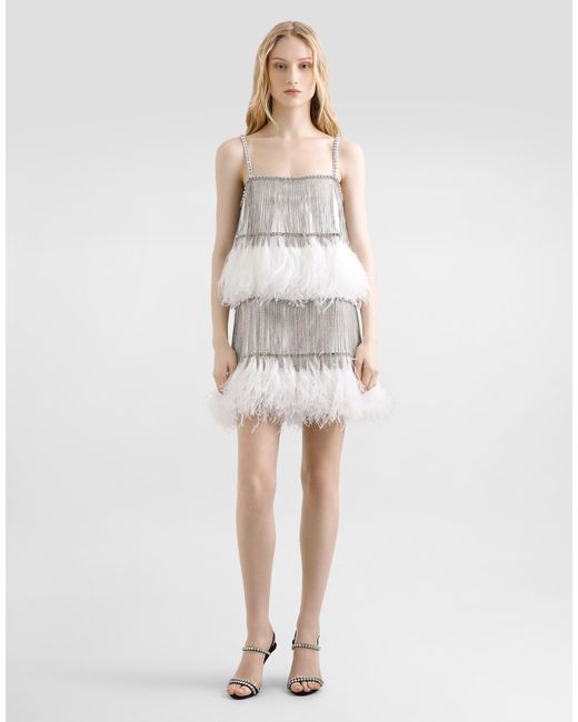 Dolce & Gabbana White Satin Dress With Feathers
